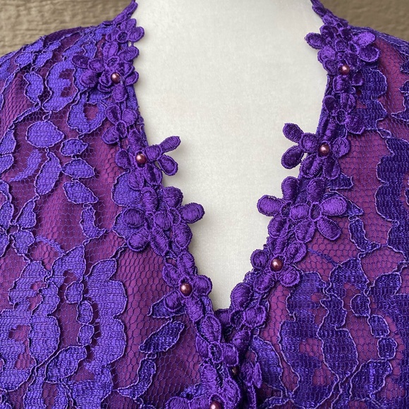 Cachet by Bari Protas Women Vintage Purple Lace Blazer Jacket Women’s Size 9/10 - Picture 14 of 15